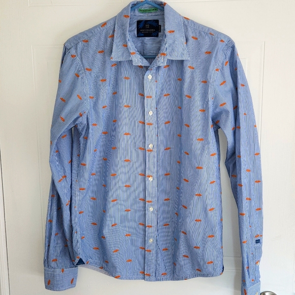 Scotch & Soda blue pinstripe button down shirt, size small - Picture 3 of 9